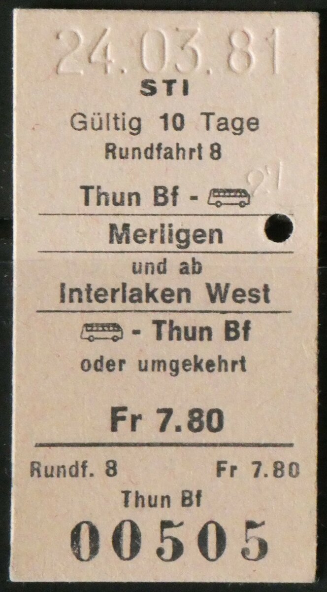 (259'266) - STI-Rundfahrtenbillet vom 24. M�rz 1981 am 11. Februar 2024 in Thun