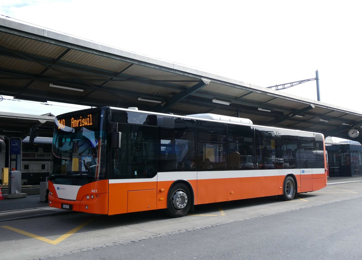 (259'330) - BOTG Amriswil - Nr. 401/TG 229'373 - Neoplan (ex Nr. 8) am 15. Februar 2024 beim Bahnhof Romanshorn