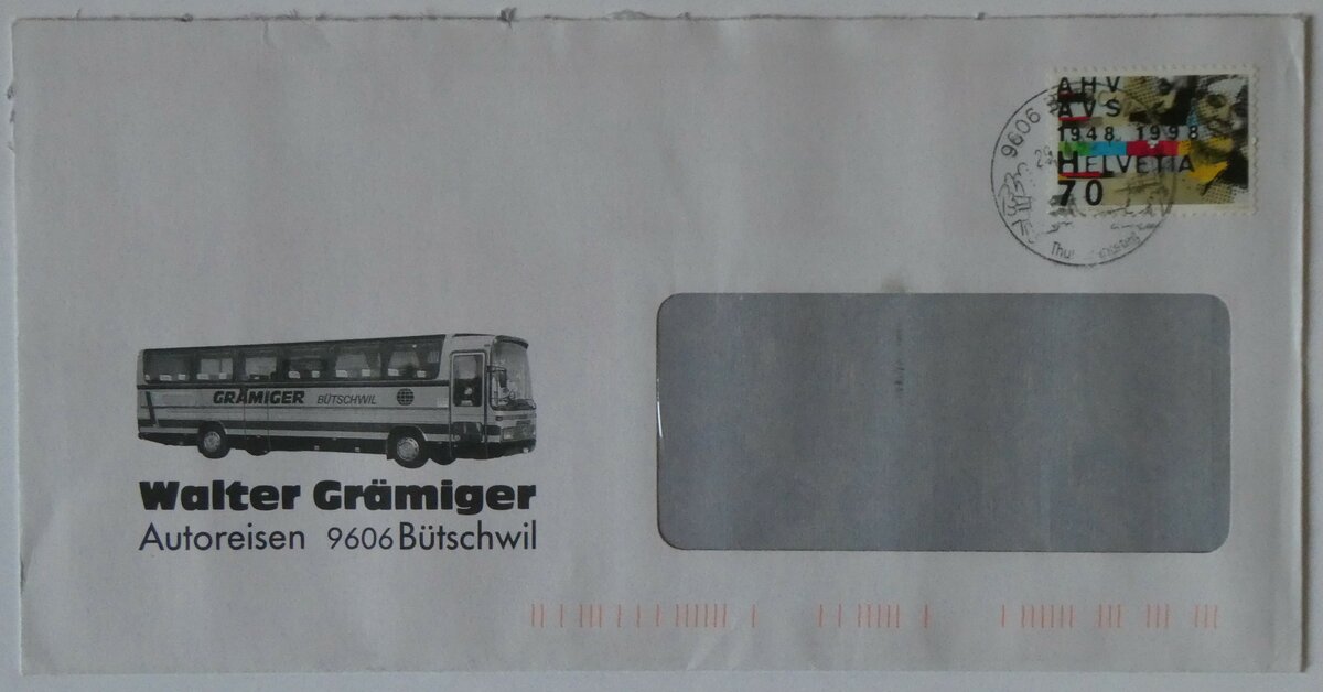 (259'632) - Gr�miger-Briefumschlag vom 29. April 1998 am 25. Februar 2024 in Thun