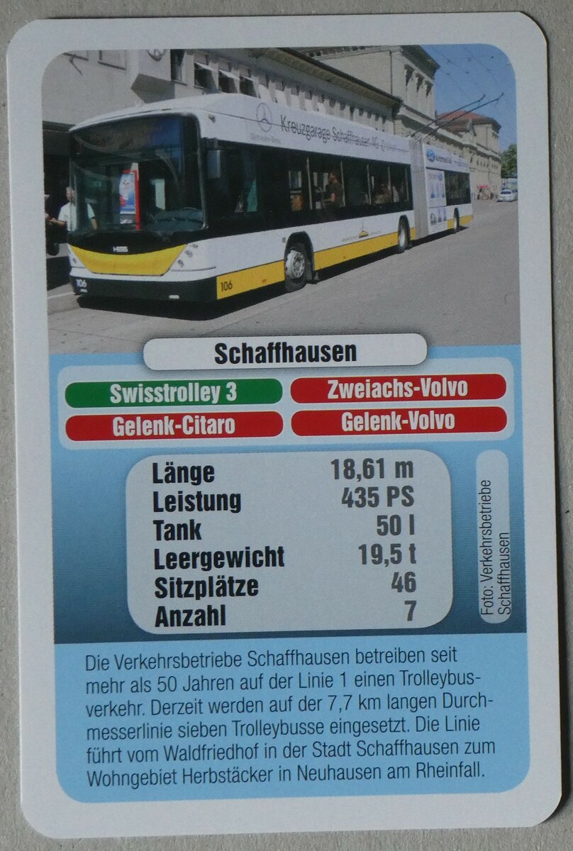 (259'916) - Quartett-Spielkarte mit Swisstrolley 3 Nr. 106 am 3. M�rz 2024 in Thun