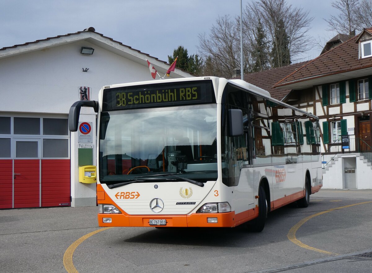 (260'002) - RBS Worblaufen - Nr. 3/BE 767'003 - Mercedes am 3. M�rz 2024 in B�riswil, Brunnen