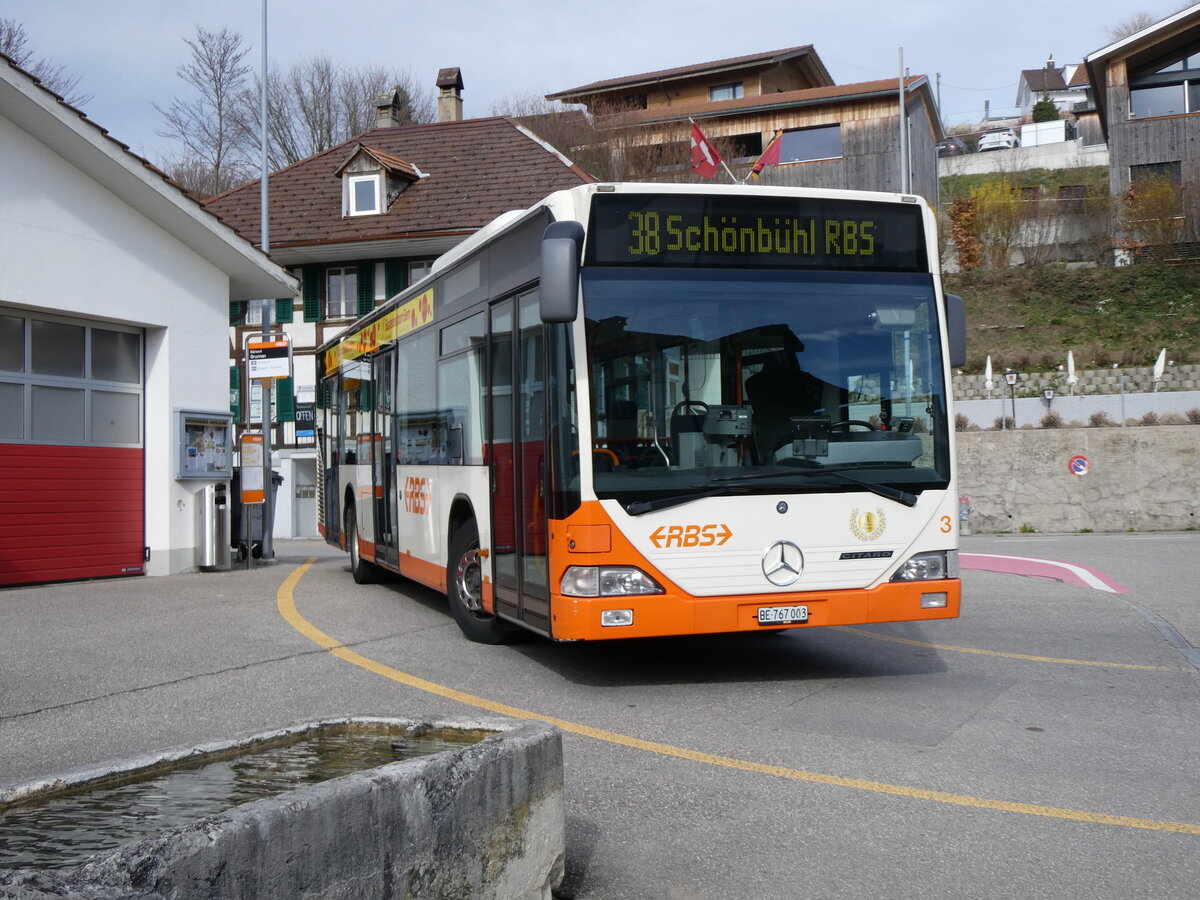 (260'004) - RBS Worblaufen - Nr. 3/BE 767'003 - Mercedes am 3. M�rz 2024 in B�riswil, Brunnen