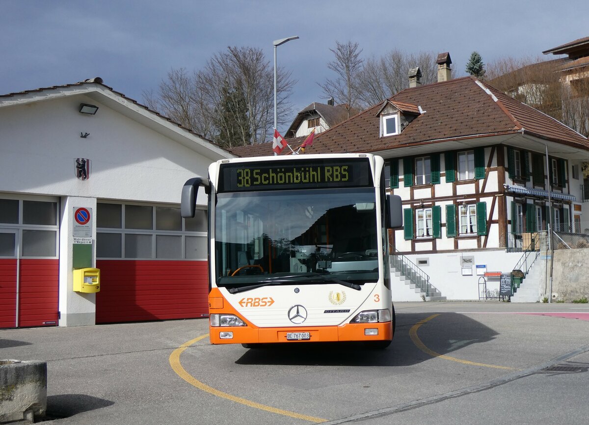 (260'008) - RBS Worblaufen - Nr. 3/BE 767'003 - Mercedes am 3. M�rz 2024 in B�riswil, Brunnen