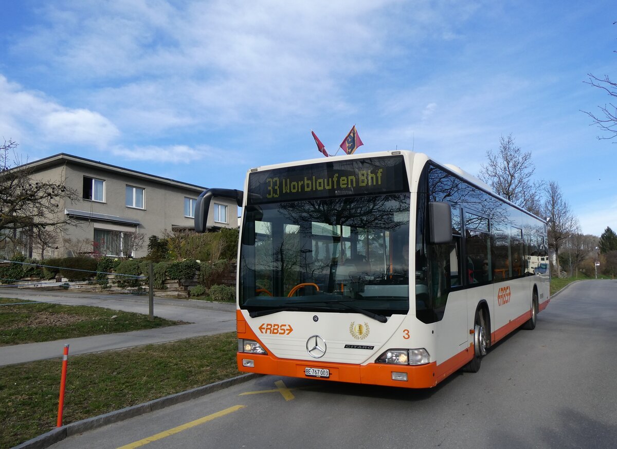 (260'058) - RBS Worblaufen - Nr. 3/BE 767'003 - Mercedes am 3. Mrz 2024 in Worblaufen, Fischrainweg