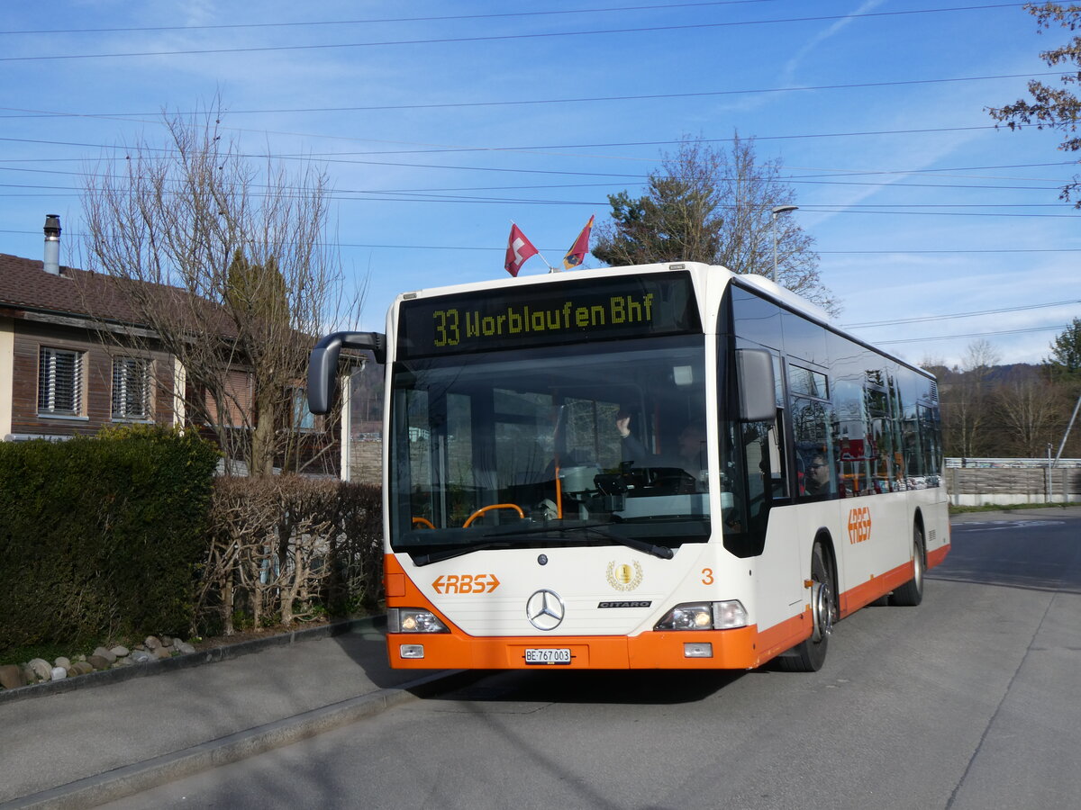 (260'060) - RBS Worblaufen - Nr. 3/BE 767'003 - Mercedes am 3. M�rz 2024 in Worblaufen, Altikofenstrasse