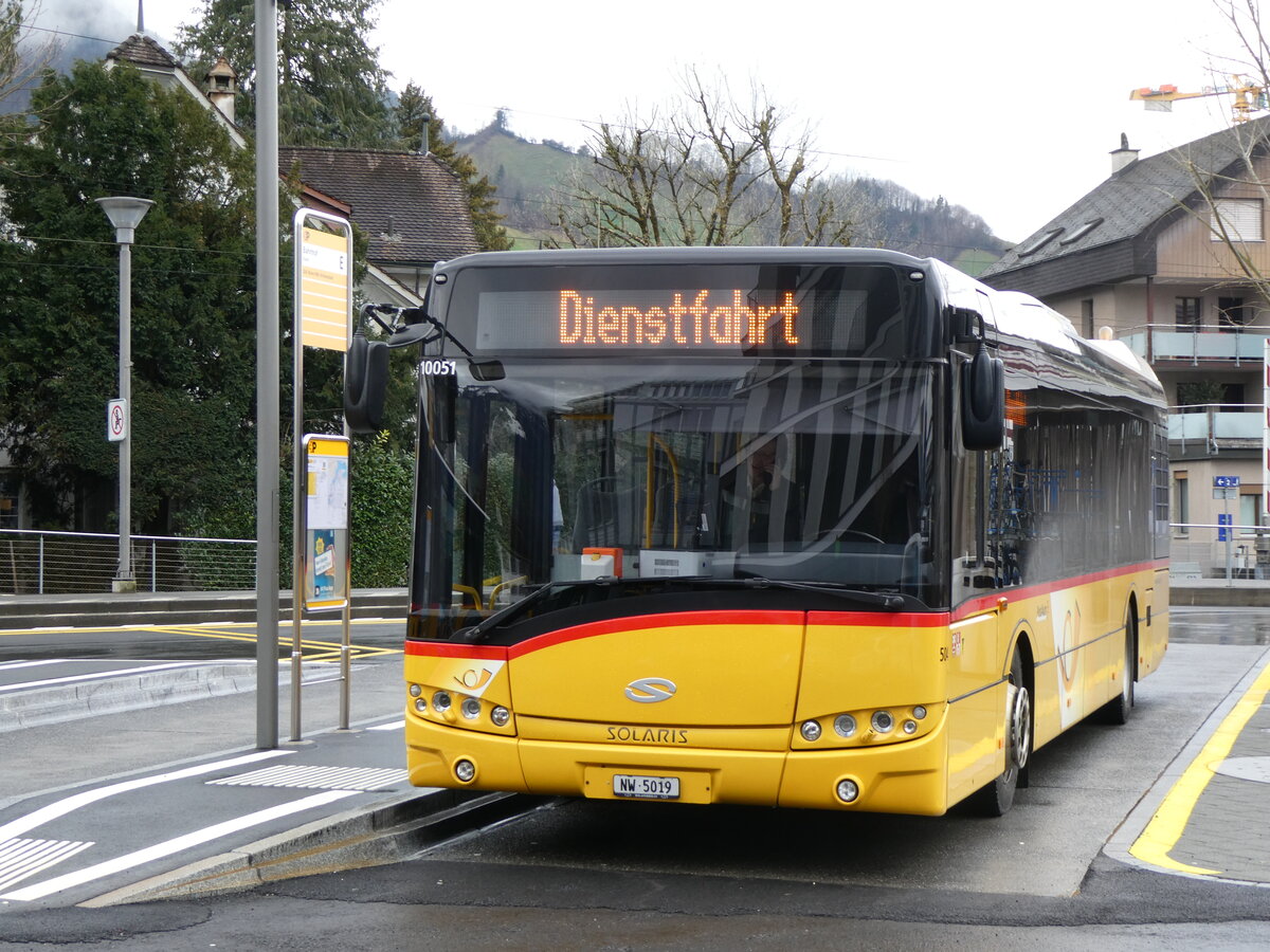 (260'304) - PostAuto Zentralschweiz - Nr. 504/NW 5019/PID 10'051 - Solaris (ex Nr. 54; ex Thepra, Stans Nr. 19) am 12. M�rz 2024 beim Bahnhof Stans