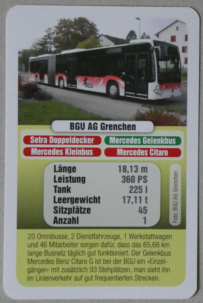 (260'394) - Quartett-Spielkarte mit Mercedes Gelenkbus Nr. 8 am 17. M�rz 2024 in Thun