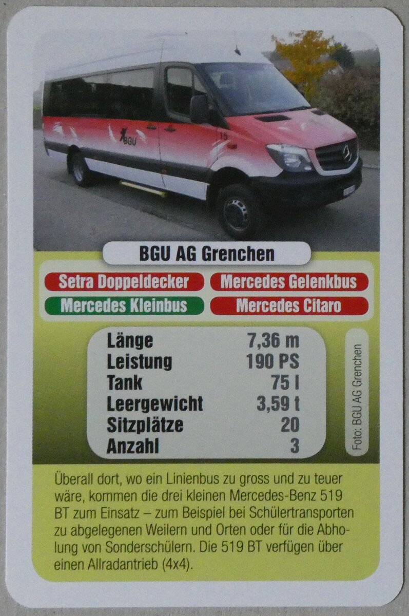 (260'395) - Quartett-Spielkarte mit Mercedes Kleinbus Nr. 15 am 17. M�rz 2024 in Thun