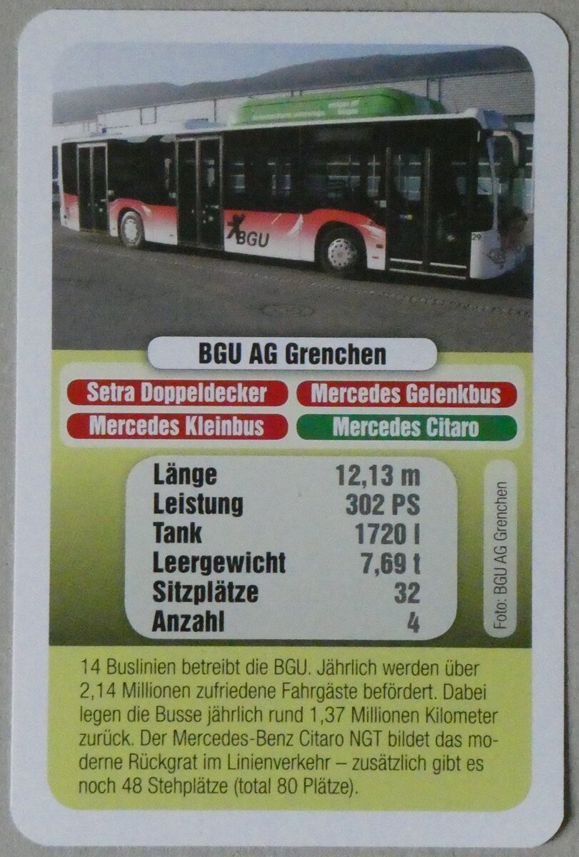 (260'396) - Quartett-Spielkarte mit Mercedes Citaro Nr. 29 am 17. M�rz 2024 in Thun