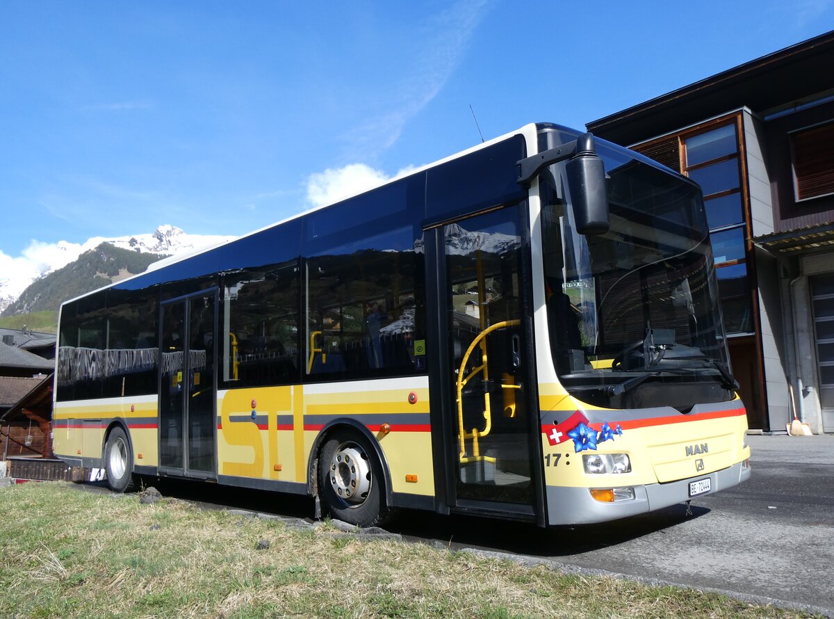 (260'467) - GrindelwaldBus, Grindelwald - Nr. 17/BE 72'444 - MAN/G�ppel (ex STI Thun Nr. 133) am 19. M�rz 2024 in Grindelwald, Garage