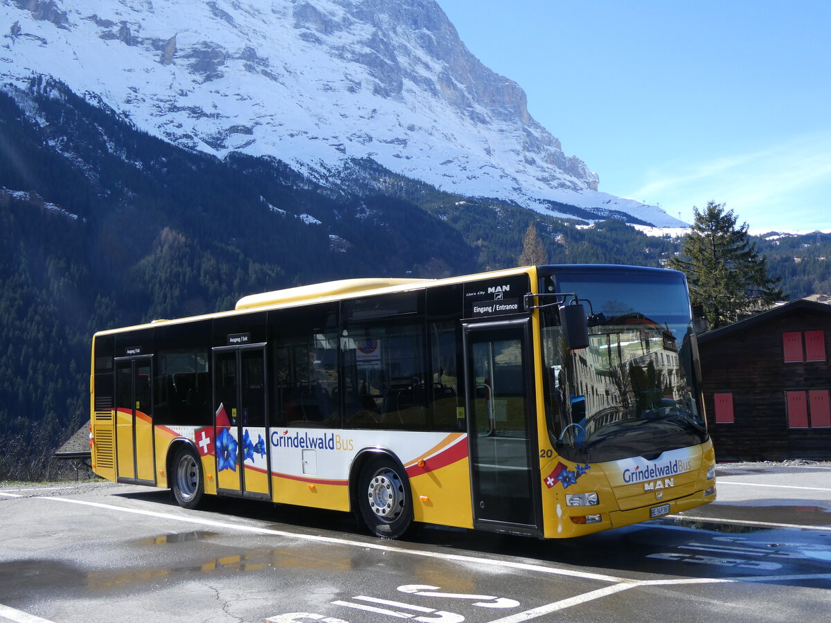 (260'505) - GrindelwaldBus, Grindelwald - Nr. 20/BE 349'361 - MAN/Gppel am 19. Mrz 2024 beim Bahnhof Grindelwald