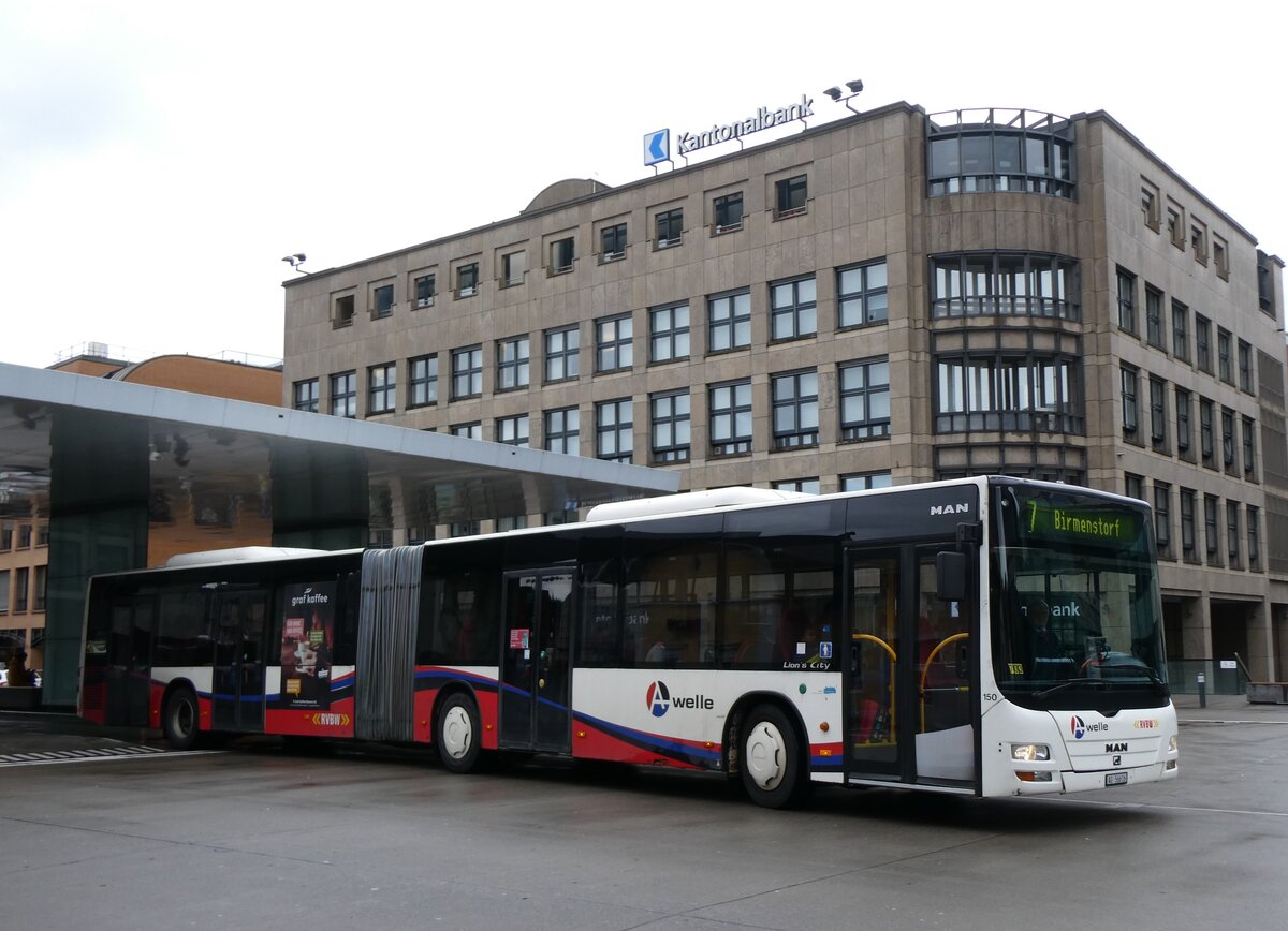 (260'726) - RVBW Wettingen - Nr. 150/AG 56'616 - MAN am 28. Mrz 2024 beim Bahnhof Baden