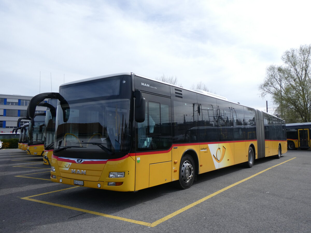 (260'823) - CarPostal Ouest - VD 623'516/PID 10'716 - MAN (ex JU 36'104) am 29. M�rz 2024 in Yverdon, Garage