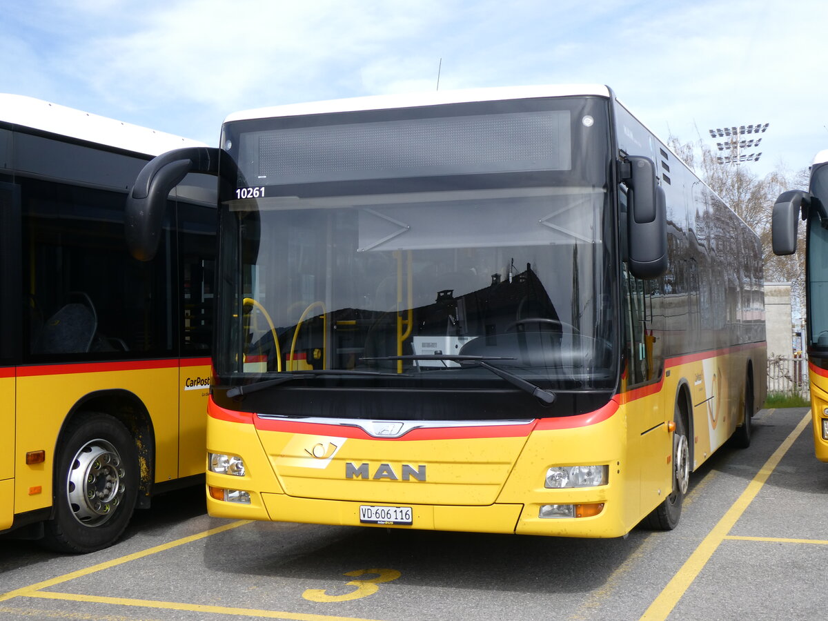 (260'839) - CarPostal Ouest - VD 606'116/PID 10'261 - MAN (ex JU 51'279; ex Nr. 13) am 29. M�rz 2024 in Yverdon, Garage
