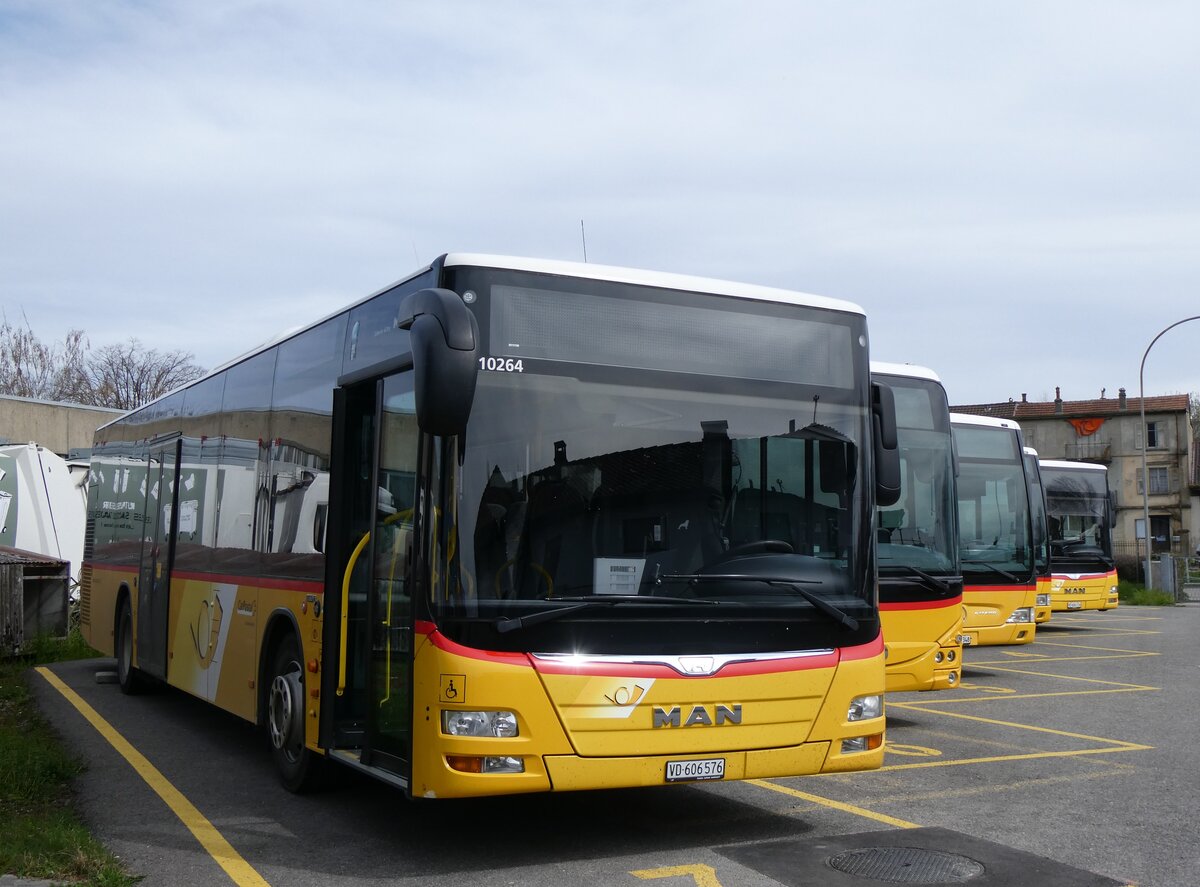 (260'844) - CarPostal Ouest - VD 606'576/PID 10'264 - MAN (ex TSPG Saignel�gier) am 29. M�rz 2024 in Yverdon, Garage
