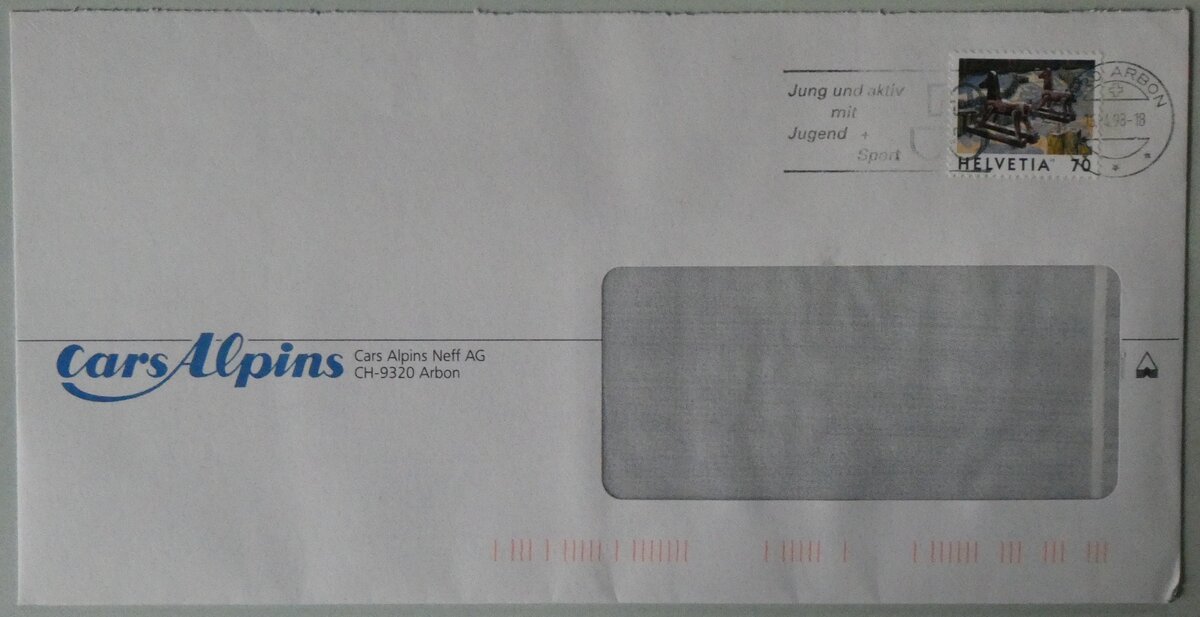 (260'863) - Cars Alpin-Briefumschlag vom 16. April 1998 am 31. M�rz 2024 in Thun