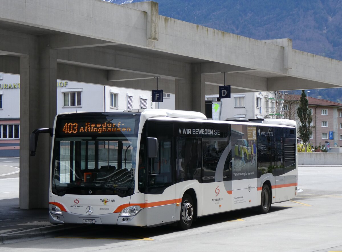 (261'038) - AAGU Altdorf - Nr. 22/UR 9142 - Mercedes am 6. April 2024 beim Bahnhof Altdorf