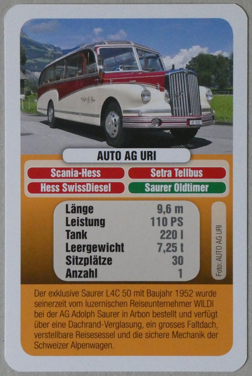 (261'576) - Quartett-Spielkarte mit Saurer Oldtimer am 20. April 2024 in Thun