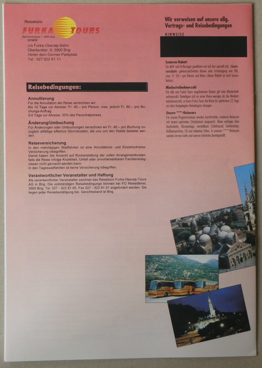 (262'737) - Furka Tours-Bus-Wallfahrten 1998 am 19. Mai 2024 in Thun (R�ckseite)