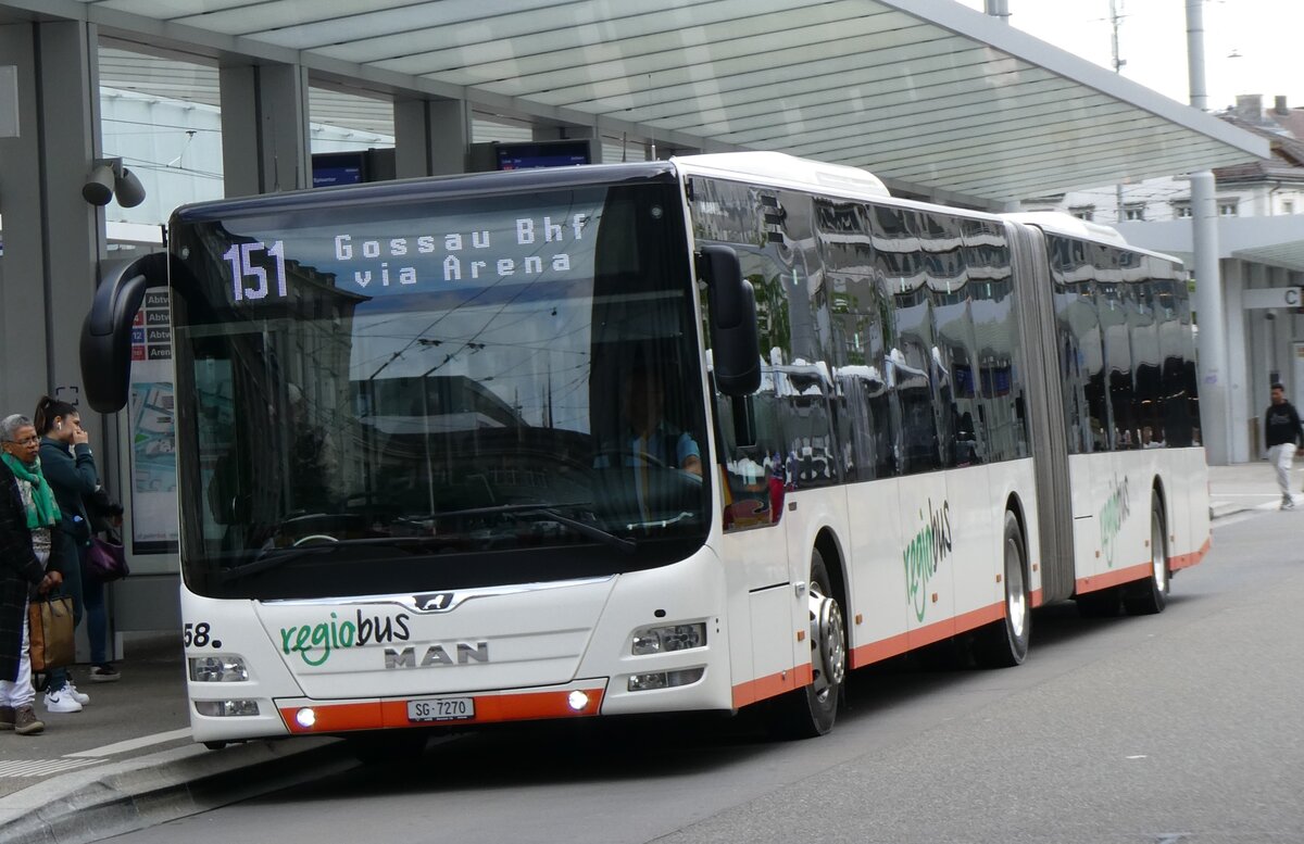 (262'813) - Regiobus, Gossau - Nr. 58/SG 7270 - MAN am 24. Mai 2024 beim Bahnhof St. Gallen