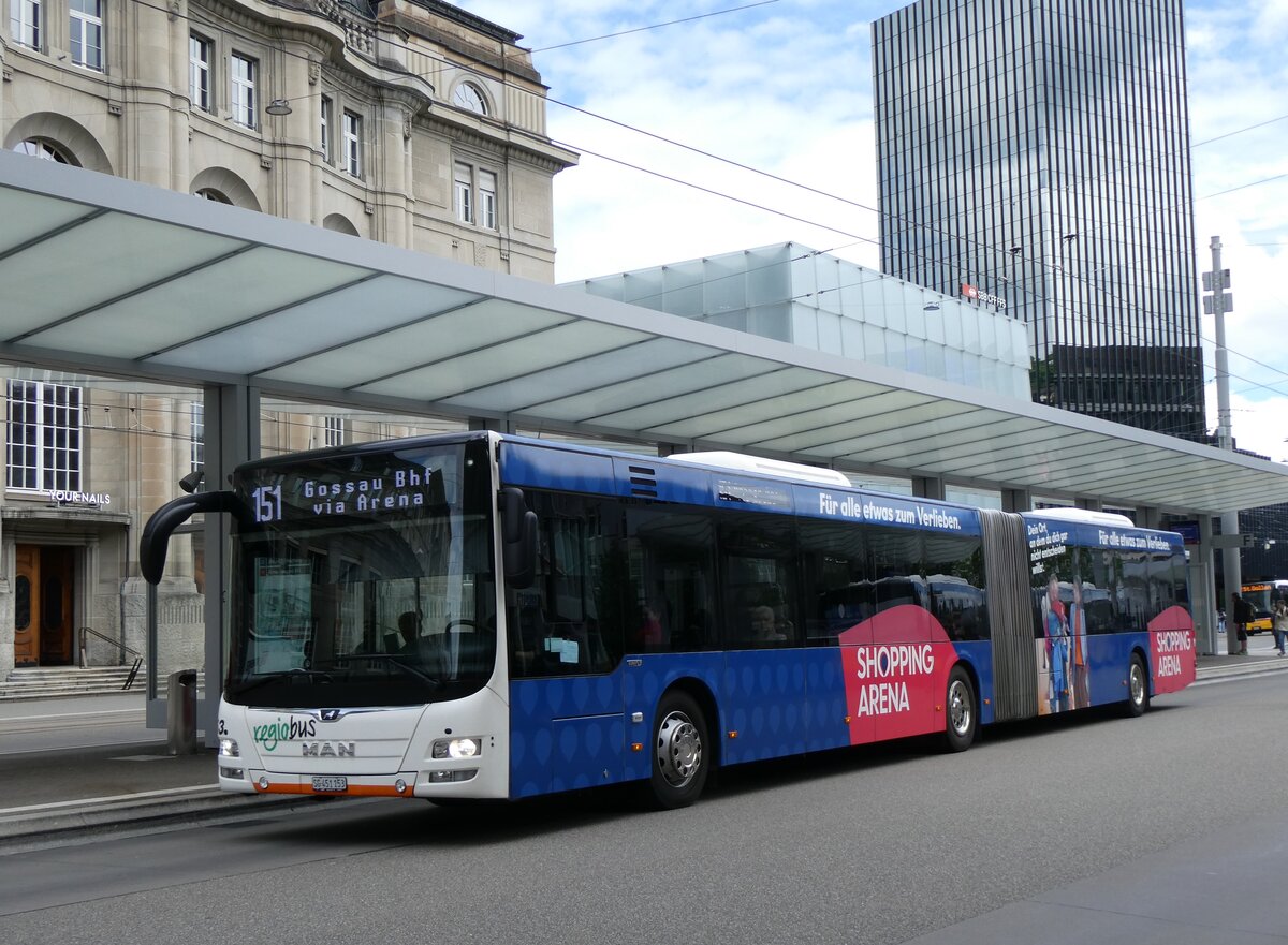 (262'821) - Regiobus, Gossau - Nr. 53/SG 451'153 - MAN am 24. Mai 2024 beim Bahnhof St. Gallen