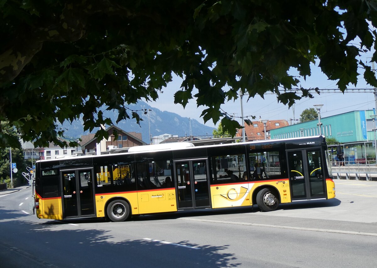 (265'056) - PostAuto Zentralschweiz - Nr. 512/OW 10'601/PID 10'591 - MAN (ex Nr. 1; ex Dillier, Sarnen Nr. 1) am 27. Juli 2024 beim Bahnhof Sarnen