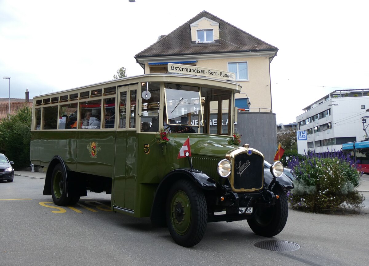 (267'010) - SVB Bern (Bernmobil historique) - Nr. 5/BE 29'005 - Saurer am 14. September 2024 in Bern, Bachm�tteli