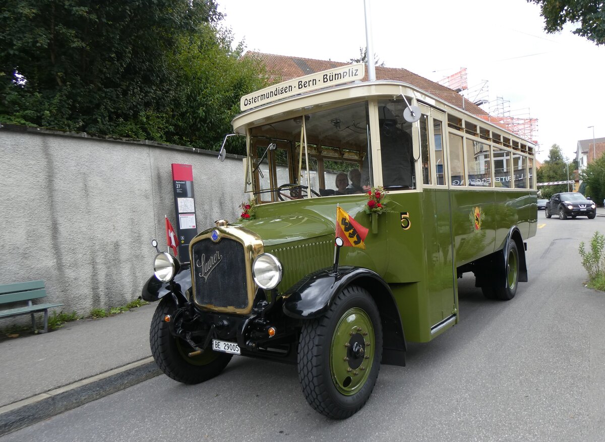 (267'013) - SVB Bern (Bernmobil historique) - Nr. 5/BE 29'005 - Saurer am 14. September 2024 in Bern, Bachm�tteli