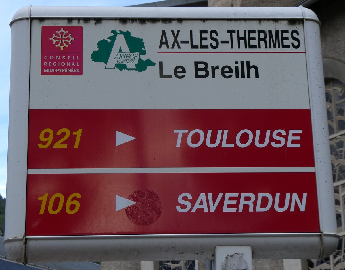 (267'344) - ARIEGE PYRENEES-Haltestellenschild - Ax-les-Thermes, Breilh - am 20. September 2024