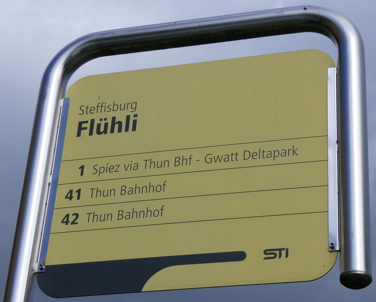 (267'553) - STI-Haltestellenschild - Steffisburg, Fl�hli - am 27. September 2024