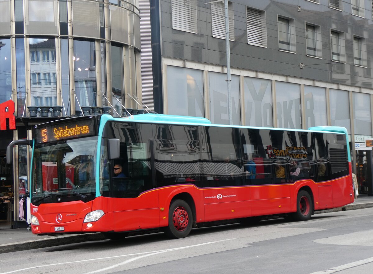 (267'961) - VB Biel - Nr. 199/BE 485'199 - Mercedes (ex Binggeli, Studen) am 11. Oktober 2024 in Biel, Zentralplatz