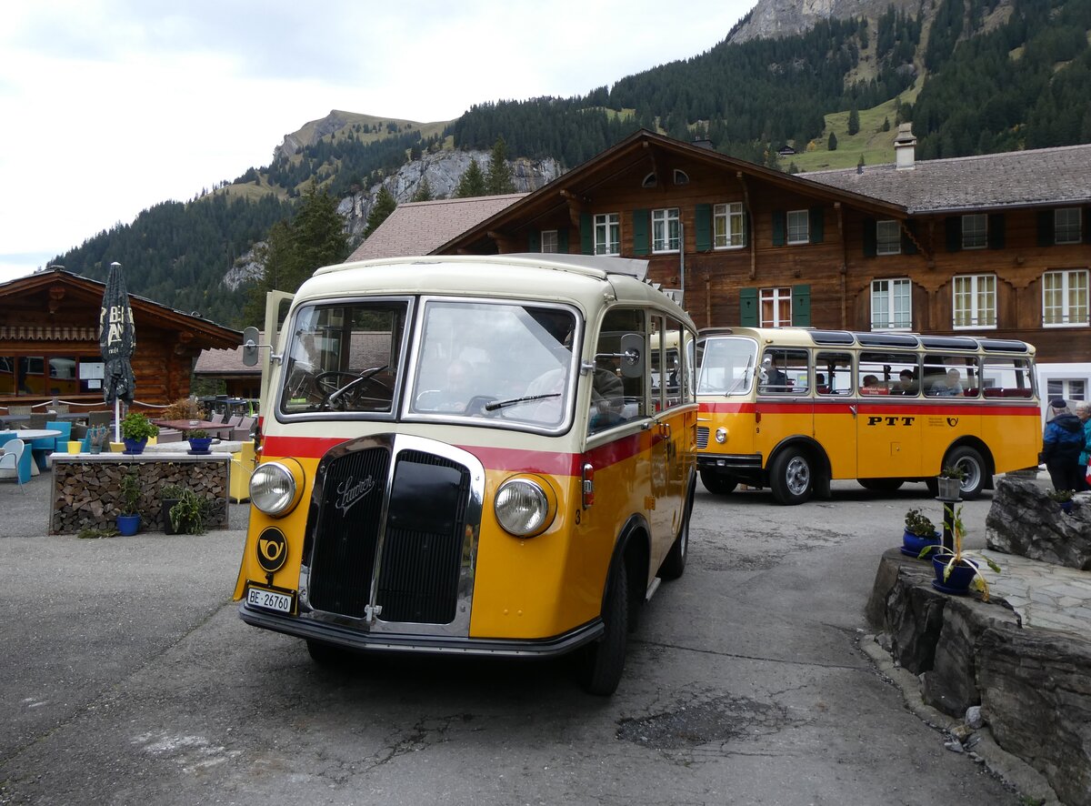 (268'070) - Schmid, Thrishaus - Nr. 3/BE 26'760 - Saurer/Gangloff (ex Geiger, Adelboden Nr. 3) am 12. Oktober 2024 auf der Griesalp