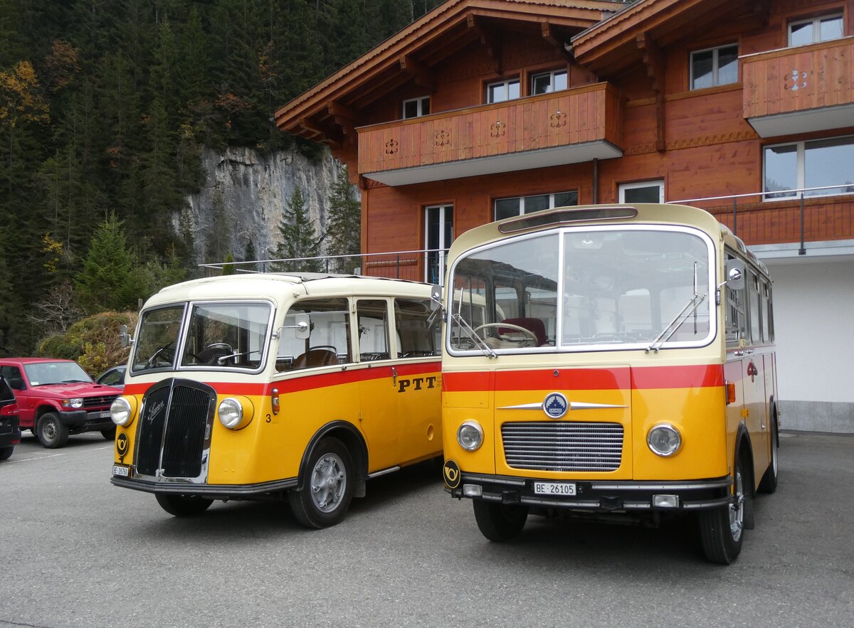 (268'140) - Schmid, Thrishaus - Nr. 9/BE 26'105 - Saurer/R&J (ex Geiger, Adelboden Nr. 9) am 12. Oktober 2024 auf der Griesalp