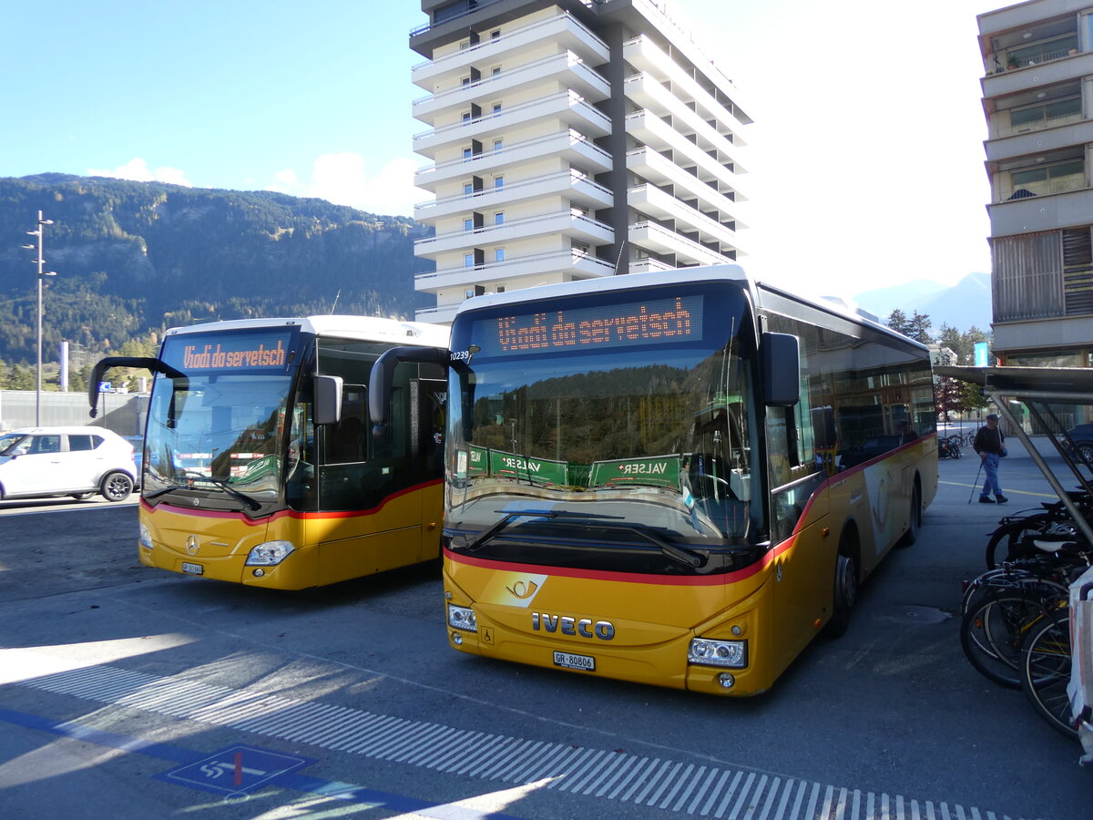 (268'837) - PostAuto Graub�nden - GR 80'806/PID 10'239 - Iveco (ex Nr. 16; ex Fontana, Ilanz Nr. 16; ex Fontana, Ilanz Nr. 2) am 29. Oktober 2024 beim Bahnhof Ilanz