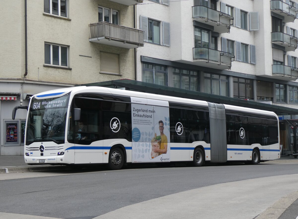 (269'063) - ZVB Zug - Nr. 5/ZG 88'005 - eMercedes am 9. November 2024 beim Bahnhof Zug
