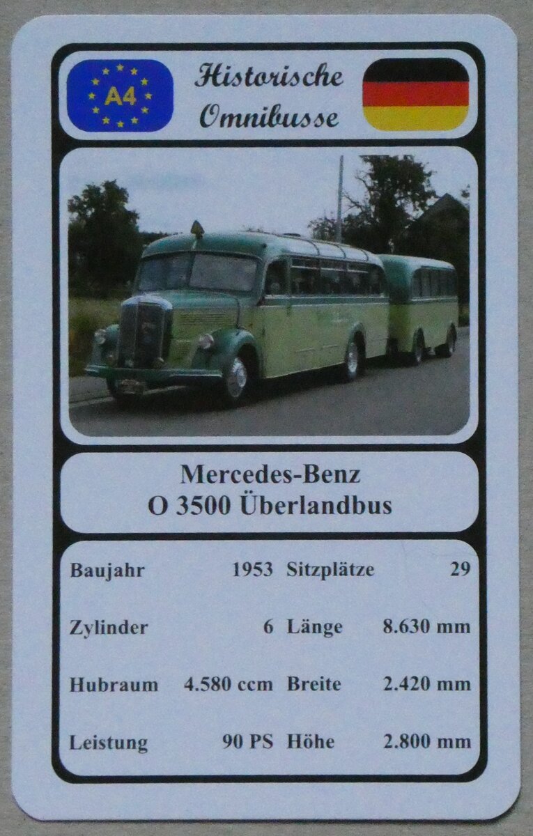 (269'229) - Quartett-Spielkarte mit Mercedes-Benz O 3500 �berlandbus von 1953 am 17. November 2024 in Thun