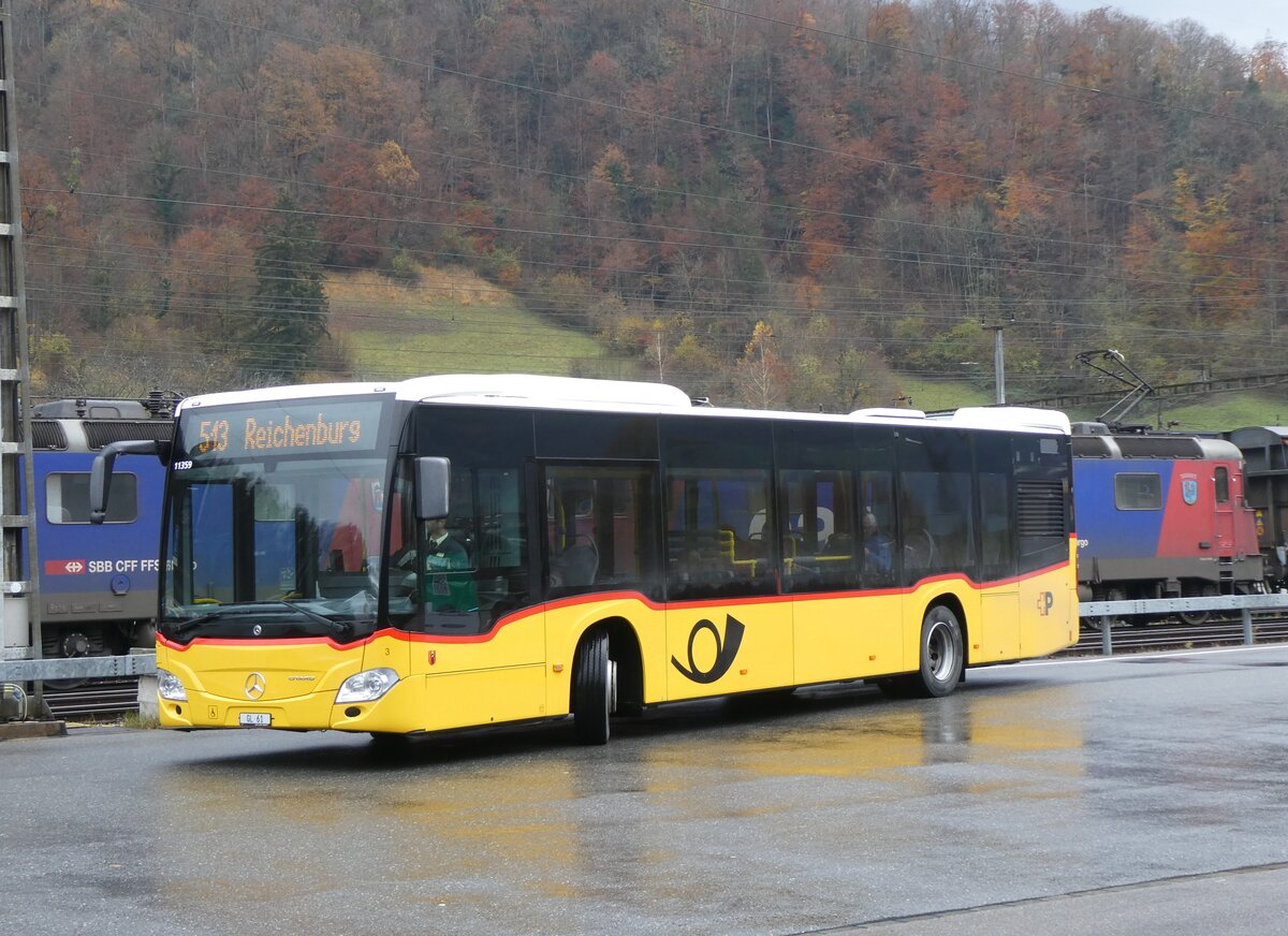 (269'258) - Niederer, Filzbach - Nr. 3/GL 61/PID 11'359 - Mercedes am 19. November 2024 beim Bahnhof Ziegelbr�cke