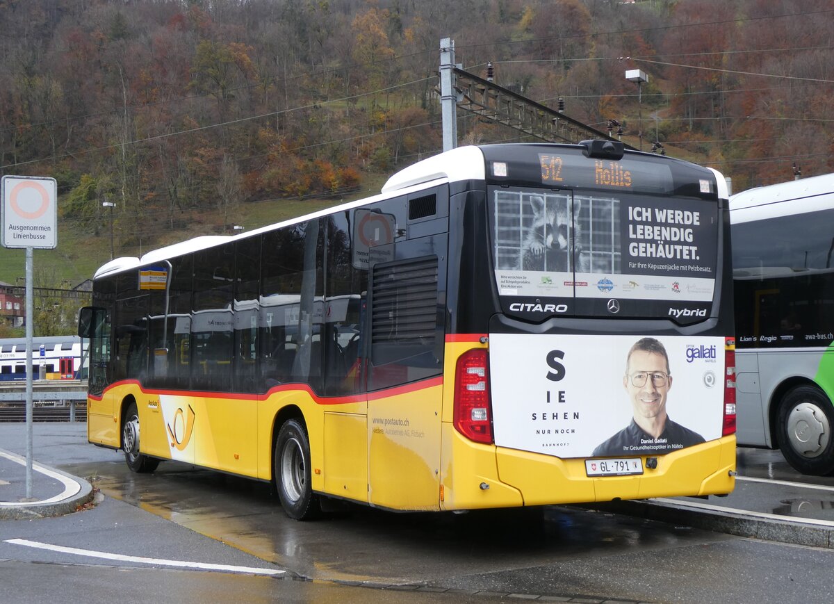 (269'264) - Niederer, Filzbach - Nr. 4/GL 791/PID 11'357 - Mercedes am 19. November 2024 beim Bahnhof Ziegelbr�cke