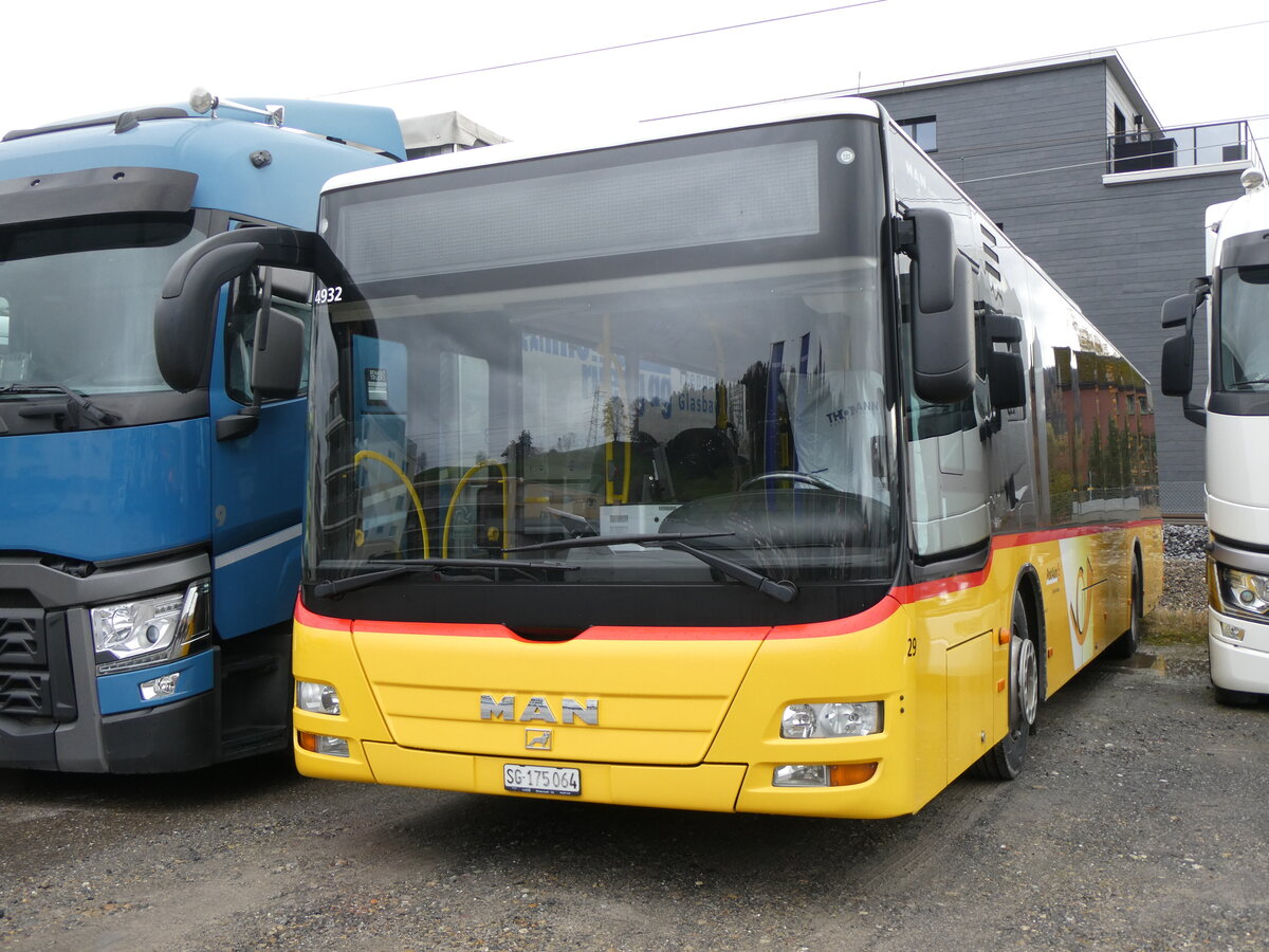 (269'274) - Eurobus, Arbon - Nr. 29/SG 175'064/PID 4932 - MAN (ex Schwizer, Goldach Nr. 29) am 19. November 2024 in Schmerikon, Thomann