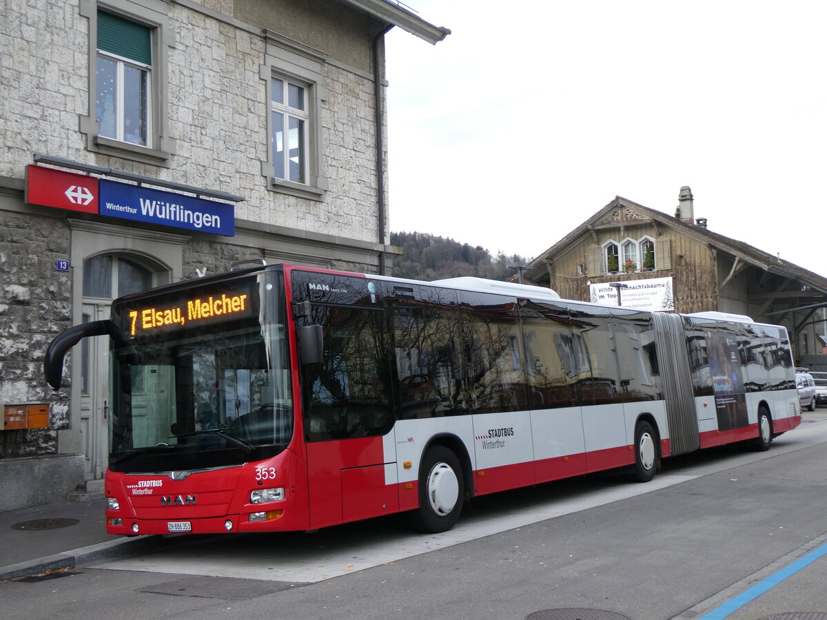 (269'684) - SW Winterthur - Nr. 353/ZH 886'353 - MAN am 7. Dezember 2024 beim Bahnhof Winterthur W�lflingen