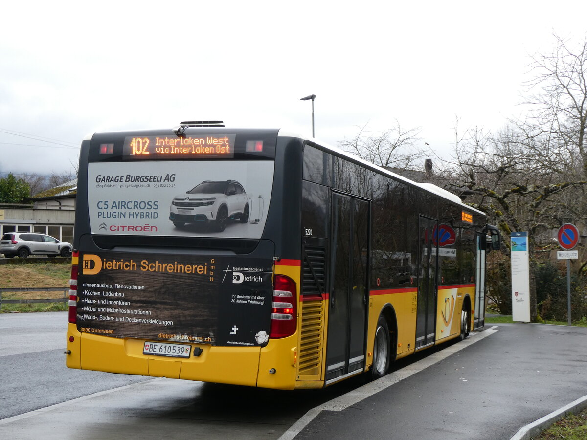 (269'699) - PostAuto Bern - BE 610'539/PID 5270 - Mercedes (ex BE 700'281; ex Schmocker, Stechelberg Nr. 2) am 9. Dezember 2024 in Ringgenberg, S�ge