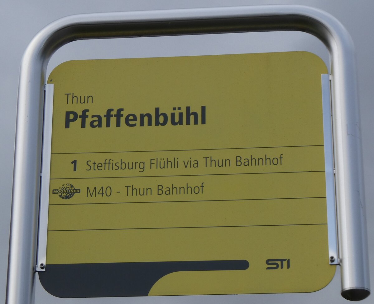(269'725) - STI-Haltestellenschild - Thun, Pfaffenb�hl - am 9. Dezember 2024