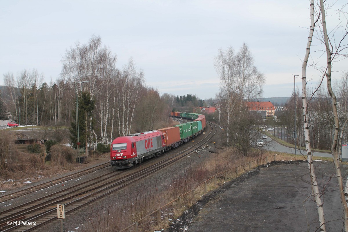 270082 fährt mit dem Containerzug Hof - Wiesau in Marktredwitz ein. 05.03.16