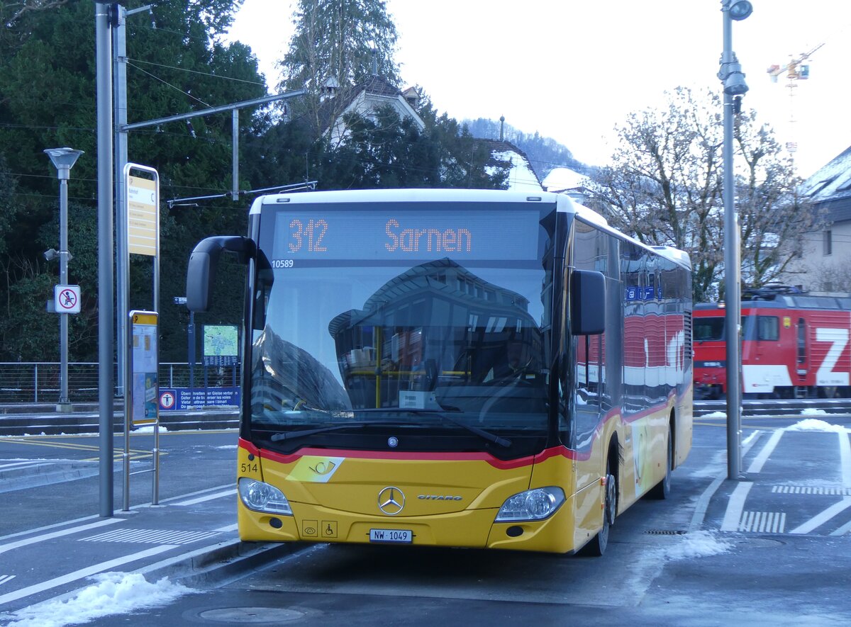 (270'225) - PostAuto Zentralschweiz - Nr. 514/NW 1049/PID 10'589 - Mercedes (ex H�fliger, Sursee Nr. 29) am 25. Dezember 2024 beim Bahnhof Stans