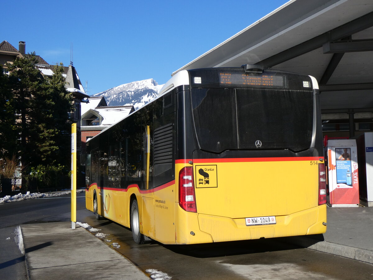 (270'229) - PostAuto Zentralschweiz - Nr. 514/NW 1049/PID 10'589 - Mercedes (ex H�fliger, Sursee Nr. 29) am 25. Dezember 2024 beim Bahnhof Sarnen