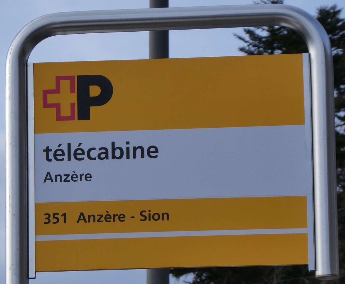 (270'543) - +P-Haltestellenschild - Anz�re, t�l�cabine - am 2. Januar 2025