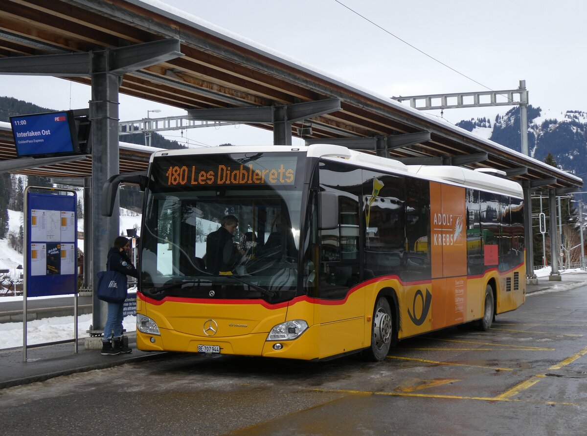 (270'684) - PostAuto Bern - BE 707'944/PID 12'071 - Mercedes (ex K�bli, Gstaad) am 6. Januar 2025 beim Bahnhof Gstaad