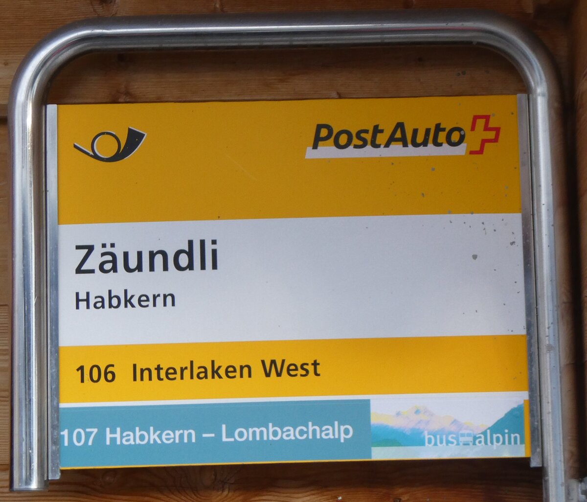 (270'758) - PostAuto/bus alpin-Haltestellenschild - Habkern, Z�undli - am 7. Januar 2025