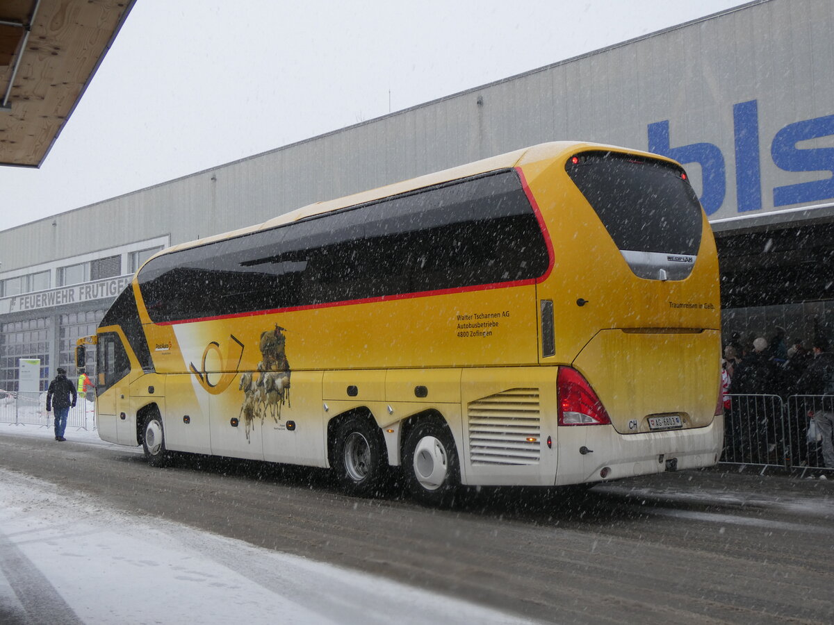 (270'914) - Tschannen, Zofingen - Nr. 22/AG 6803/PID 4706 - Neoplan (ex PostAuto Graub�nden) am 11. Januar 2025 beim Bahnhof Frutigen