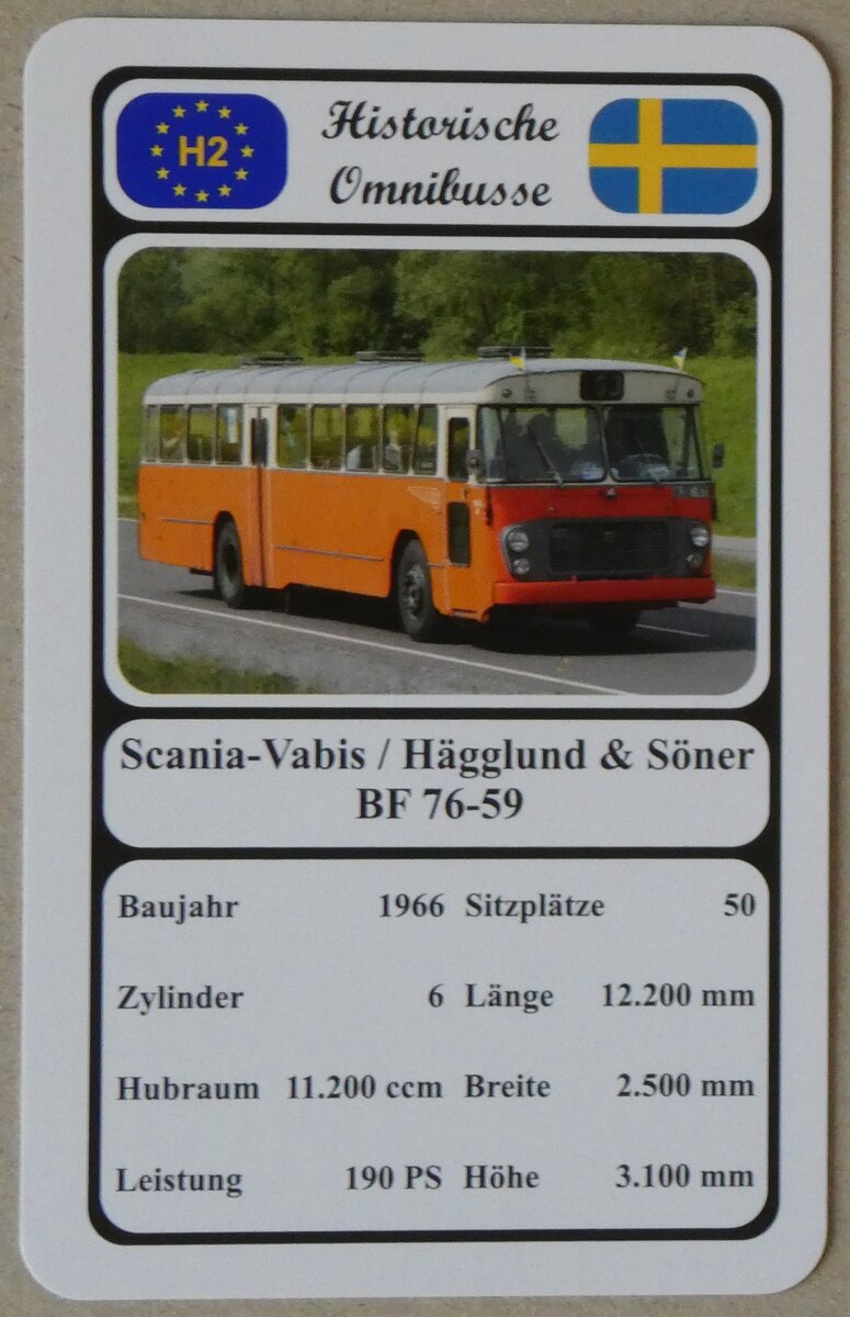 (271'113) - Quartett-Spielkarte mit Scania-Vabis / H�gglund & S�ner BF 76-59 von 1966 am 12. Januar 2025 in Thun